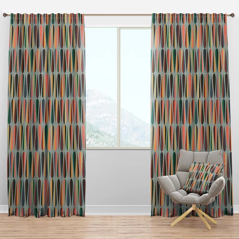Design Art Retro Abstract Drops V - Mid-Century Curtain - Velvet Room darkening - 1 panel