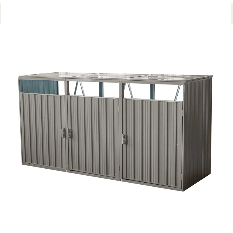 Alxfarton Garbage Bin Shed Stores 3 Trash Cans Metal Outdoor Bin Shed For Garbage Storage