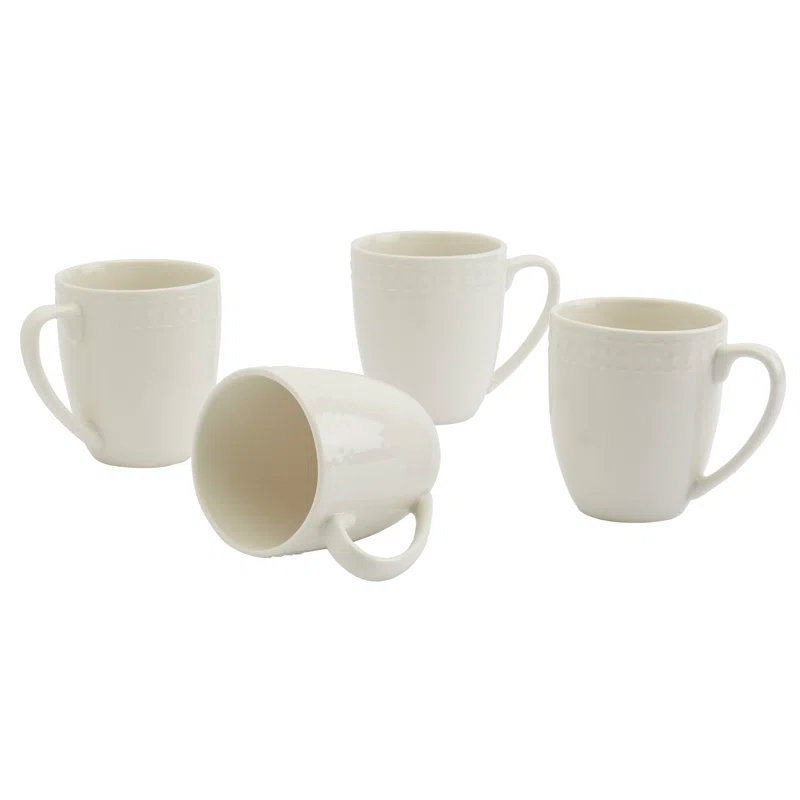 Tabletops Gallery Ivory Dinnerware Tabletops Gallery Mug Embossed White (Set of 4)