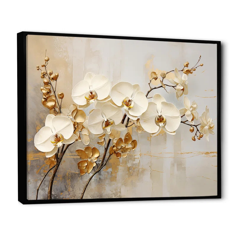 Design Art " Minimalism Beige And Gold Orchids "