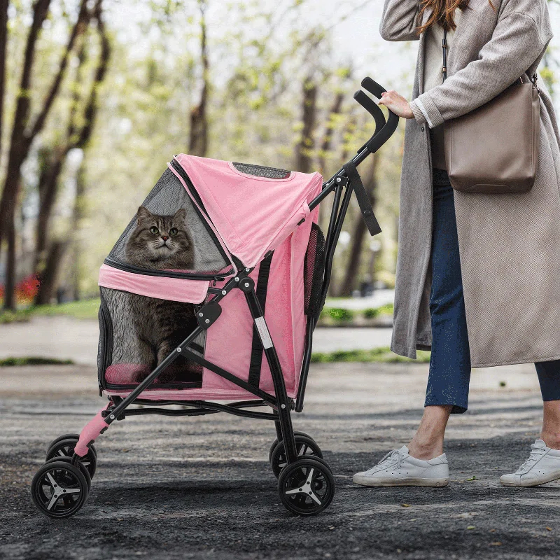 MoNiBloom Foldable Lightweight Dog Stroller for Small Medium Dogs, Pet Stroller,4 Wheel, Pink