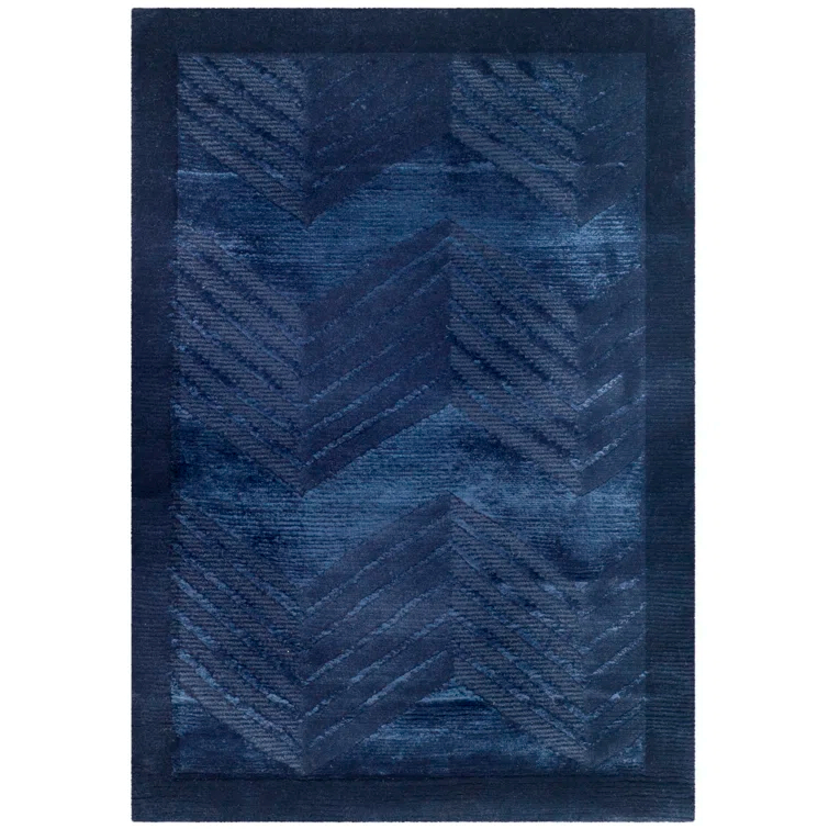 Sapphire Hand-Knotted Wool and Viscose Chevron Area Rug