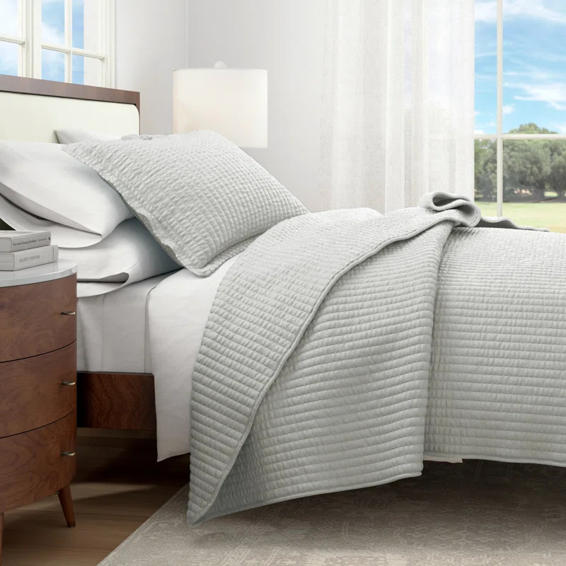 FreshFolds Modern & Contemporary Stripe Stitched Quilt Set with Shams
