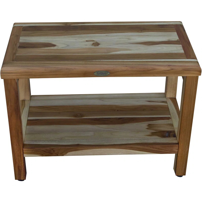 ZeaZu Rectangular Teak Shower Bench With Shelf