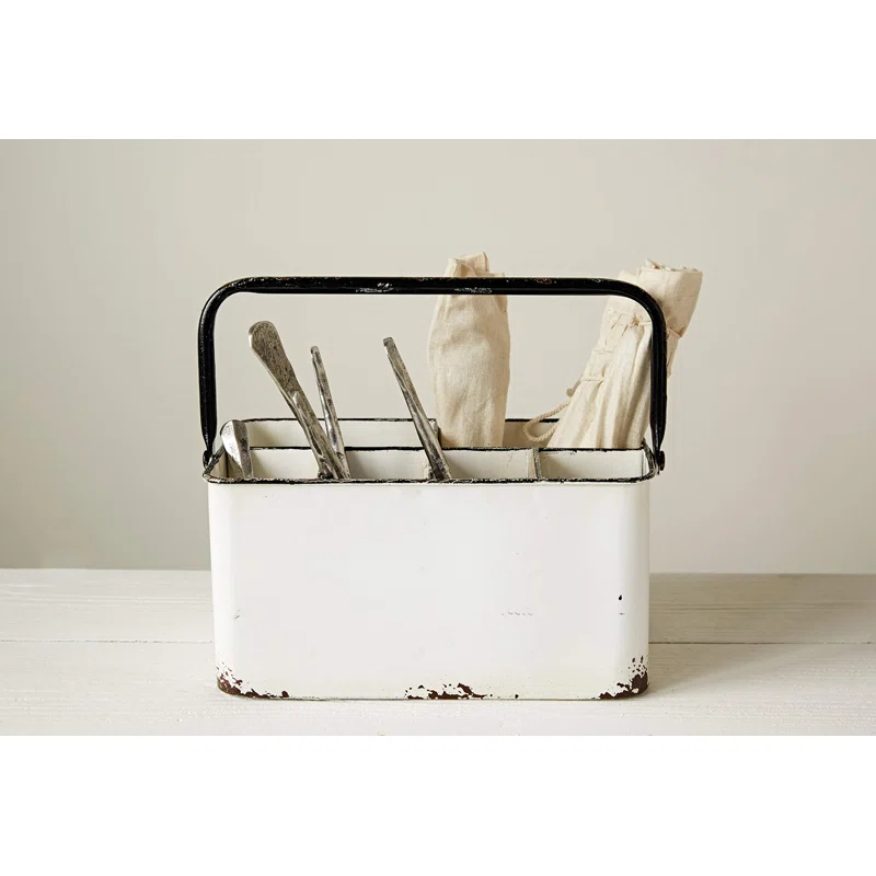 Hokku Designs Distressed White Metal Caddy With 6 Compartments