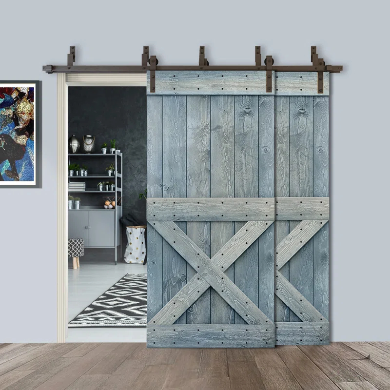 Calhome 84'' Solid Wood Paneled Painted with Installation Hardware Kit Barn Door
