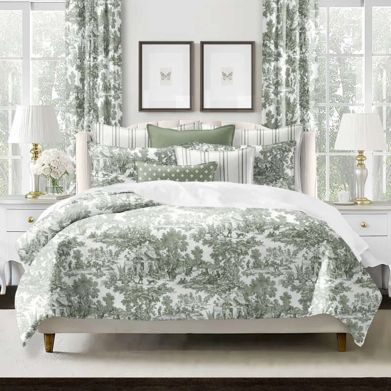 Au Village Toile Sweet Grass  Cotton Comforter Set 8 Piece