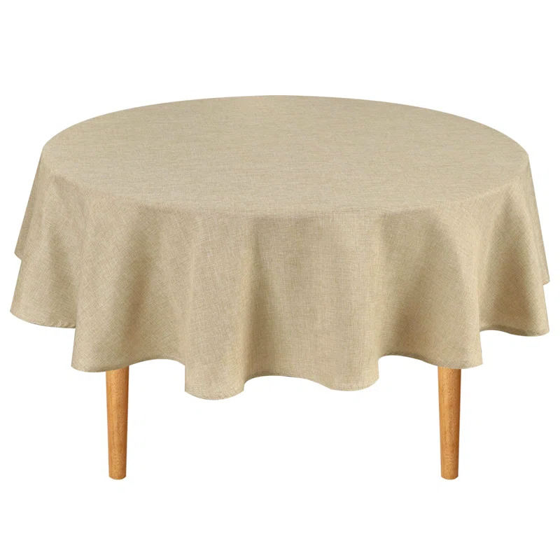 Hokku Designs Round Linen Tablecloth 90 Inch - Wrinkle And Stain Resistant Washable Polyester Fabric Table Cloth For Dining Room Kitchen Party, Beige