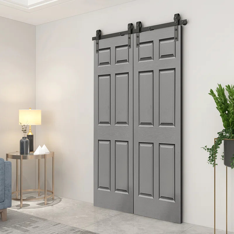 Calhome Paneled MDF Composite Double Bifold Barn Doors with Installation Hardware Kit