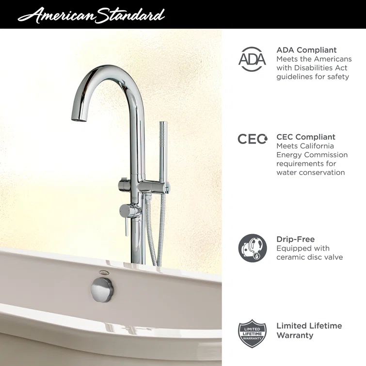 American Standard 1 Handle Floor Tub Filler with Diverter T064951.295