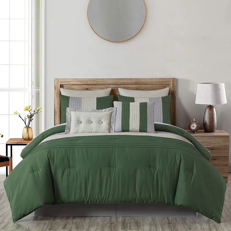 Chezmoi Collection Loft 8-Piece Pleated Stripe Microfiber Comforter Set