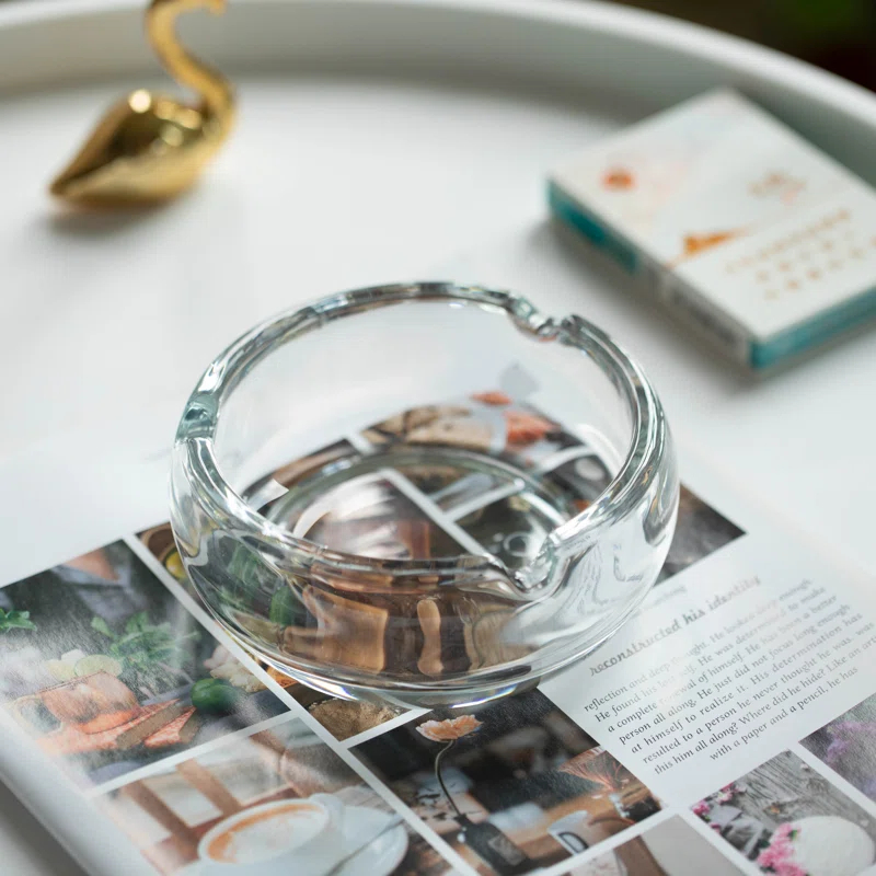 Basicwise Basicwise Elegant Glass Round Portable And Modern Ashtray - Perfect For Smokers And As A Decorative Accent For Home, Office, Porch Or Patio - Cigarette Holder For Both Indoor And Outdoor Use