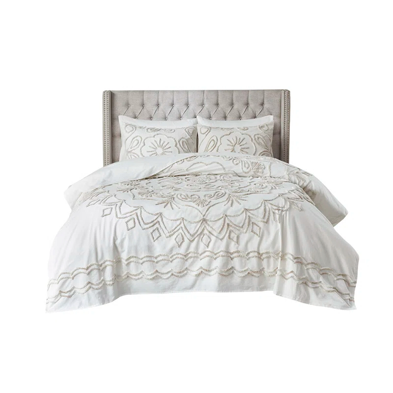 Gracie Mills Gertrude 3 Piece Tufted Cotton Chenille Coverlet Set