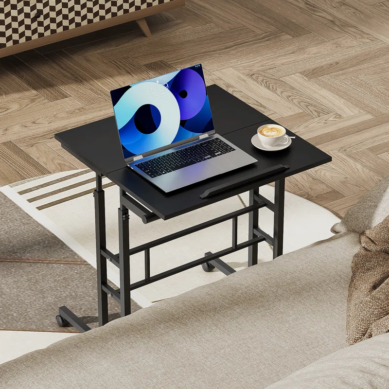 MoNiBloom Mobile Computer Desk, Adjustable Height Laptop Standing Desk with Tilting Tabletop and Monitor Shelf