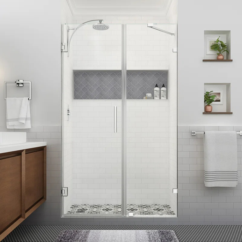 Aston SDR985EZ-CH-532980 Nautis XL 52.25 - 53.25 in. W x 80 in. H Hinged Frameless Shower Door with Clear StarCast Glass