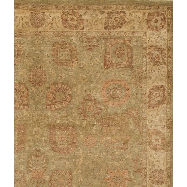 Bokara Rug Co., Inc. Rectangle Oriental Hand-Knotted Wool Area Rug in Pistachio/Ivory