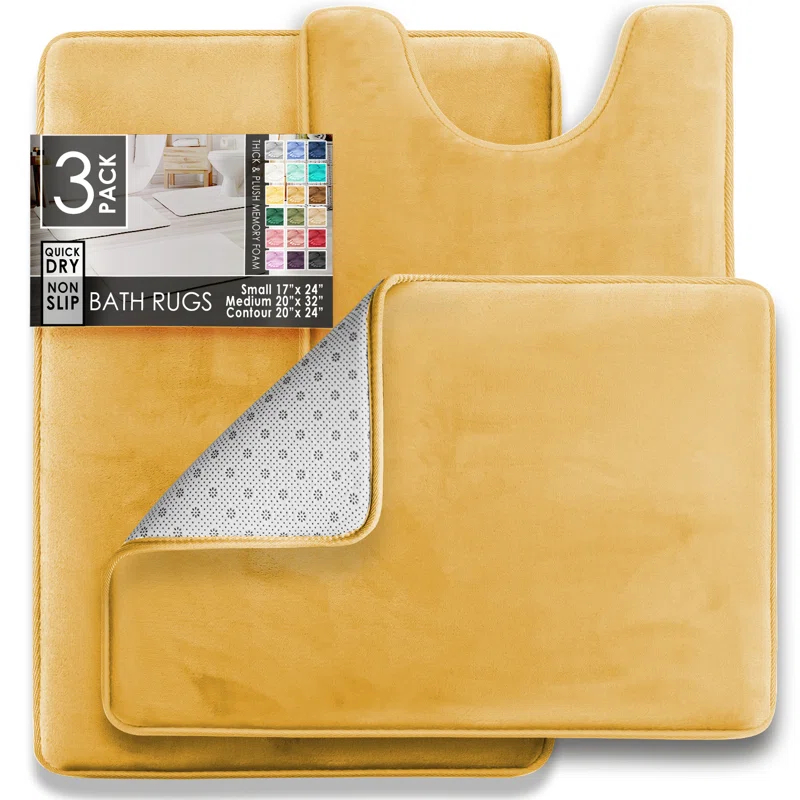 Aighan 3 Piece Ultra Soft and Absorbent Memory Foam Bath Rug Set with Non-Slip Backing