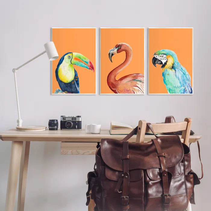 Stupell Industries " Bold Tropical Birds Rainforest Animals Toucan Parrot " by Patricia Pinto 3 - Pieces