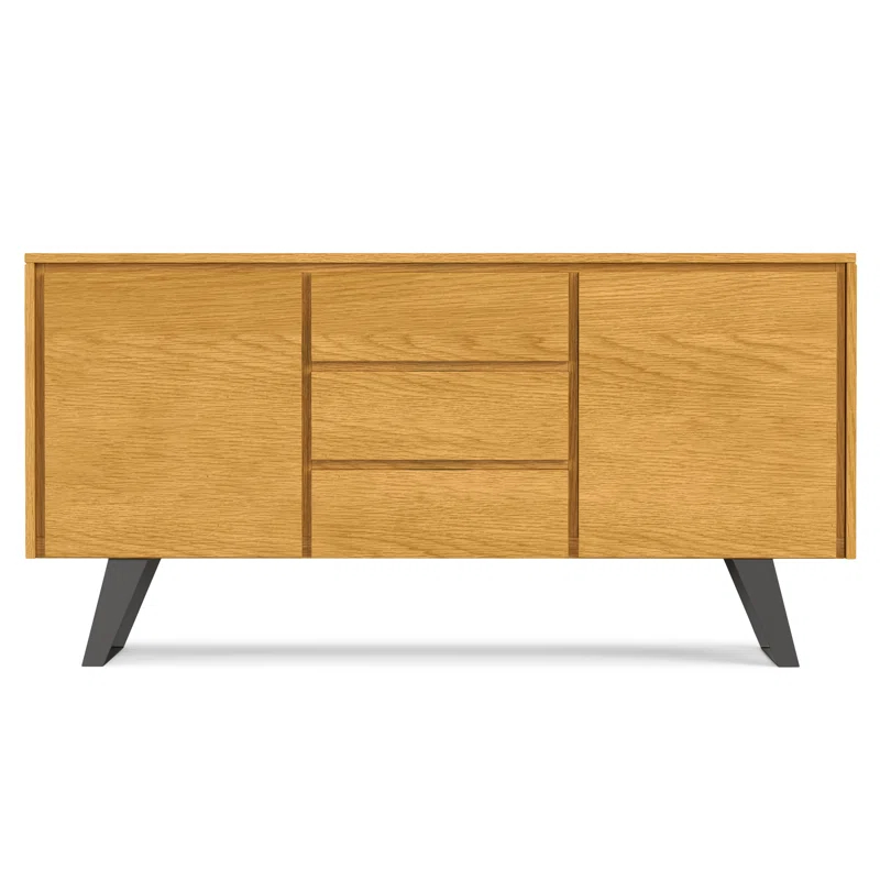 Simpli Home Lowry 60"W Solid Wood Modern Industrial 2-Door Sideboard Buffet with 3 Center Drawers