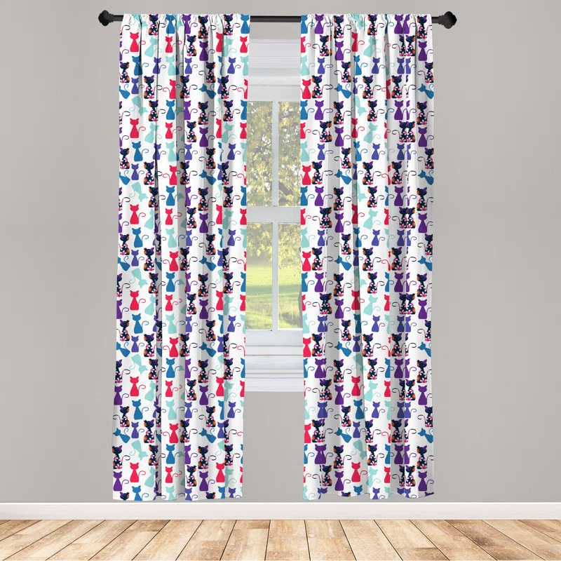 Cat Print Semi-Sheer Rod Pocket Curtain Panels (Set of 2)
