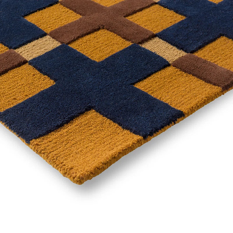 Brink & Campman Rectangle Plaid Hand Tufted Wool Area Rug in Orange/Brown