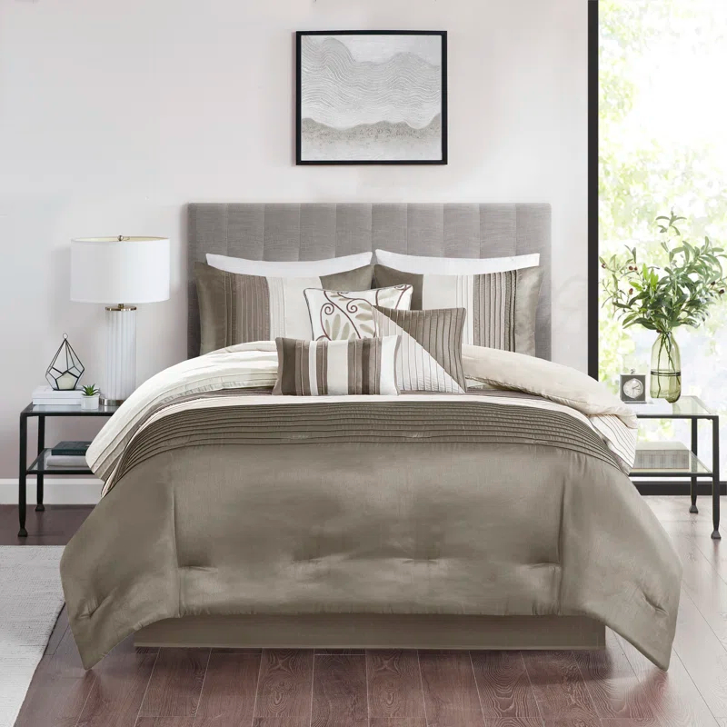Madison Park Amherst 7 Piece Striped and Pleated Comforter Set