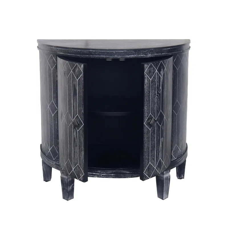 Gracie Oaks Modern Half-Moon 2 Door Wooden Cabinet With Two-Tier Storage And Exquisite Craftsmanship