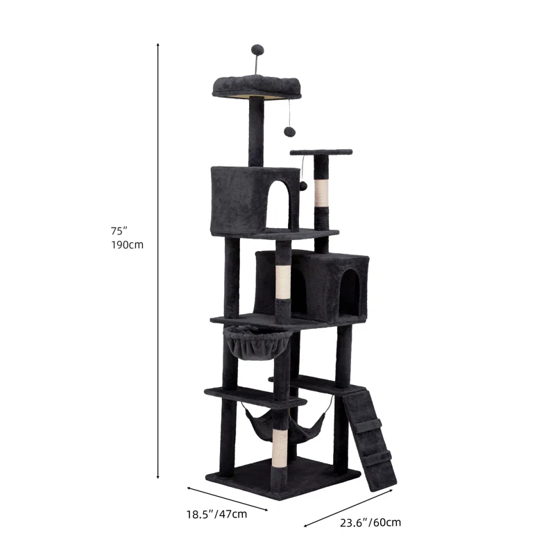 Archie & Oscar™ 75" Tall Cat Tower Condo, Multi-Level Cat Tower With Balls, Plush Perch, Hammock, And Sisal Posts For Large Indoor Cats