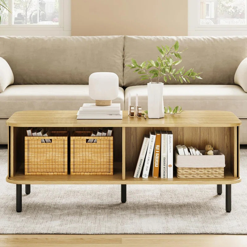 Latitude Run® Coffee Table with Storage, 47.2" Modern Coffee Tables for Living Room, Rectangle Center Table with Sliding Tambour Door & Adjustable Leg for Living Room