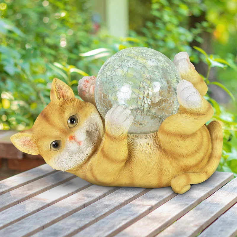 Exhart Exhart Solar Cat Playing with LED Crackle Ball Garden Statuary, 10.5 by 7.5 Inches