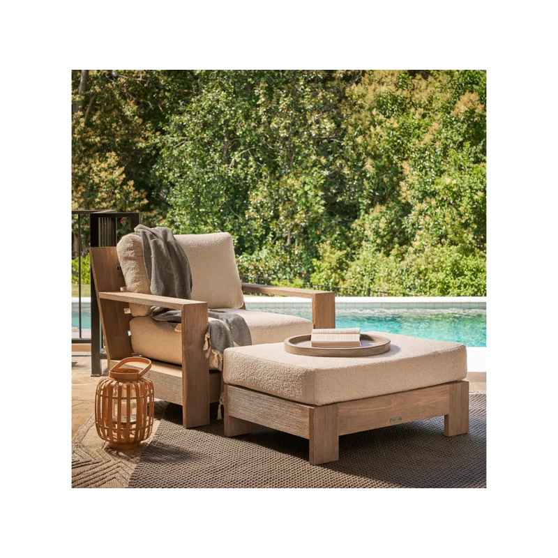 Coastal Living™ by Universal Furniture Saratoga Teak Outdoor Ottoman with Sunbrella® Cushion