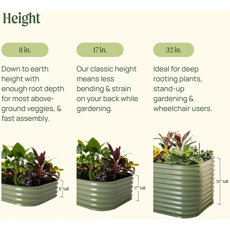 17" Tall 9 In 1 Modular Metal Outdoor Raised Garden Bed