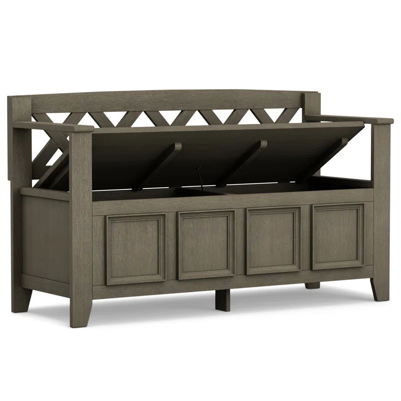 Simpli Home Amherst 48"W Solid Wood Entryway Storage Bench with Lift-Top Lid and Dual Compartments