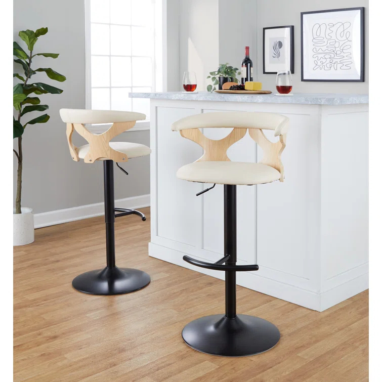 LumiSource Gardenia Swivel Upholstered Adjustable Height Counter Stool with Metal Frame (Set of 2)