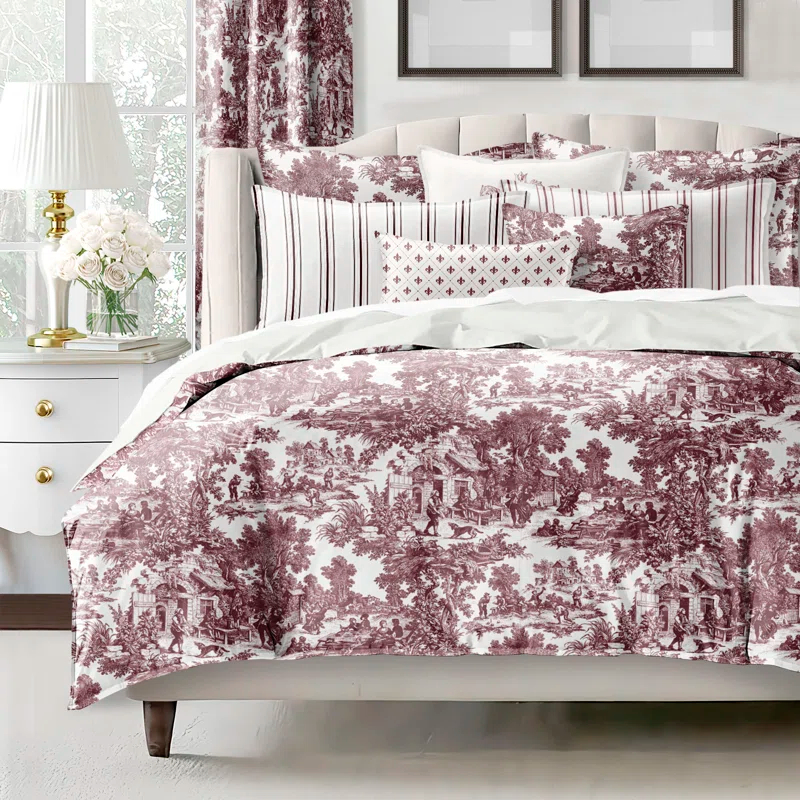 Au Village Toile Merlot  Cotton Duvet Cover Set 8 Piece