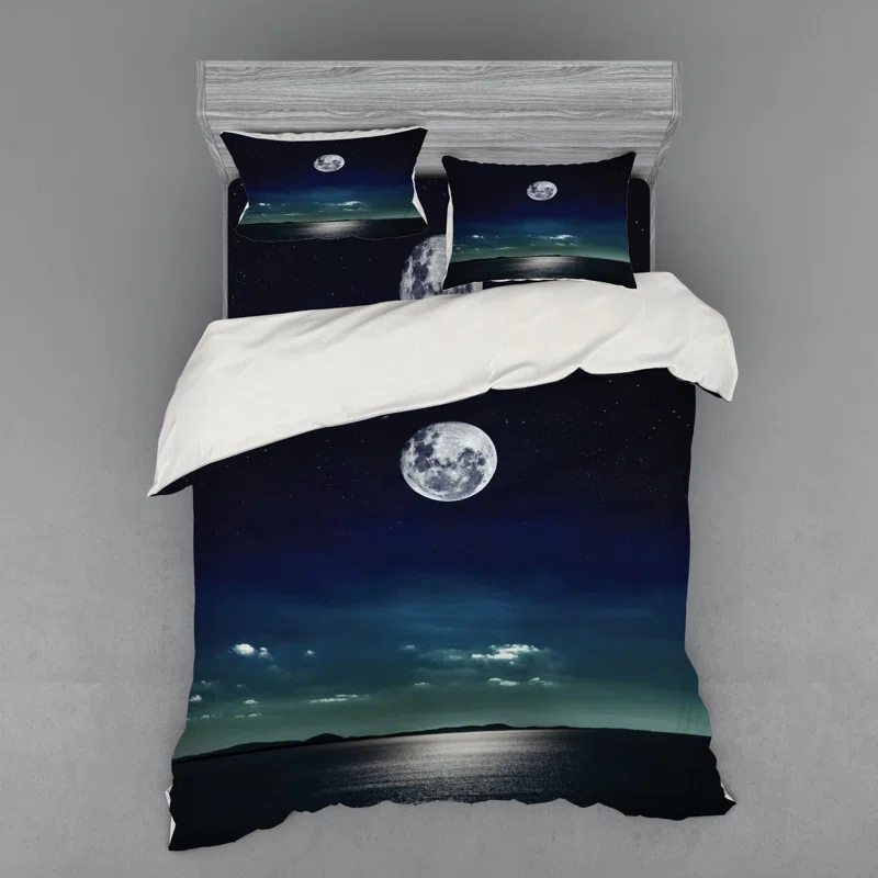 Ambesonne Full Moon Reflected in the Sea Moon Rays Surface Starry Sky Night Scenic View Print Duvet Cover Set | Wayfair