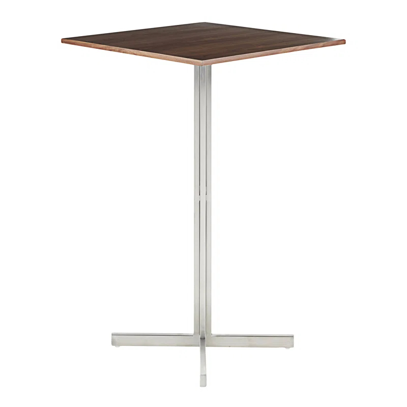 Fuji Contemporary Square Bar Table In Stainless Steel With Wood Top By Lumisource