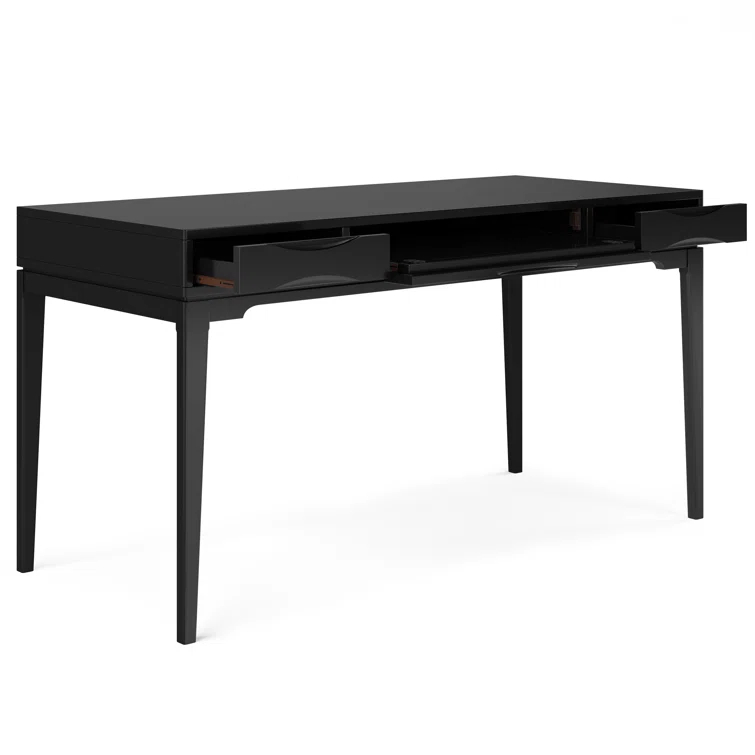 Simpli Home Harper Solid Wood Desk, Contemporary Style with Keyboard Tray and Storage