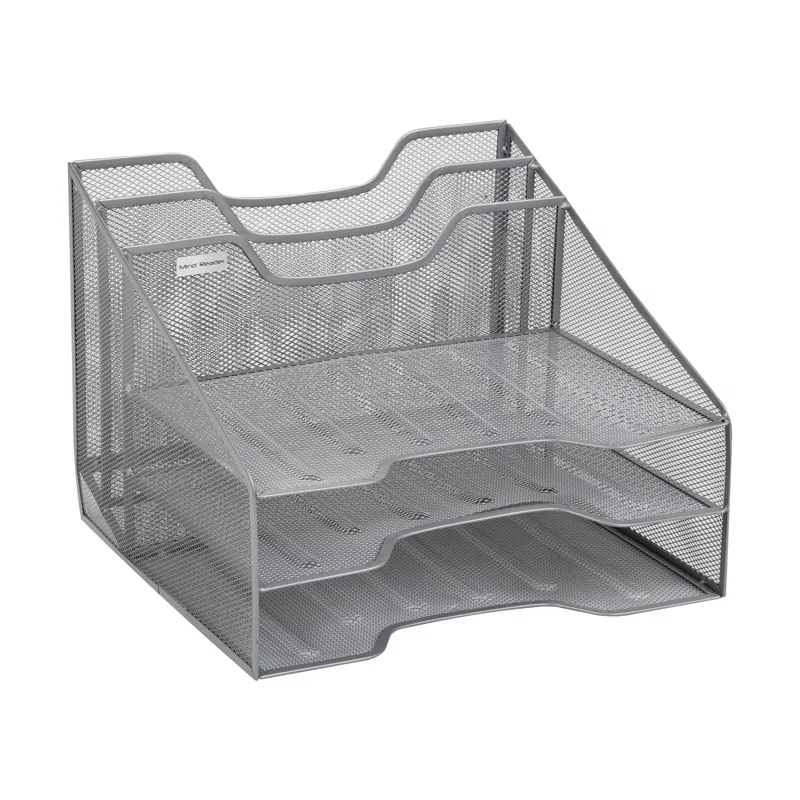 Inbox Zero Desktop Organizer, Vertical File Holder, Paper Trays, Office, Metal Mesh, 12.5"L x 11.5"W x 9.5"H