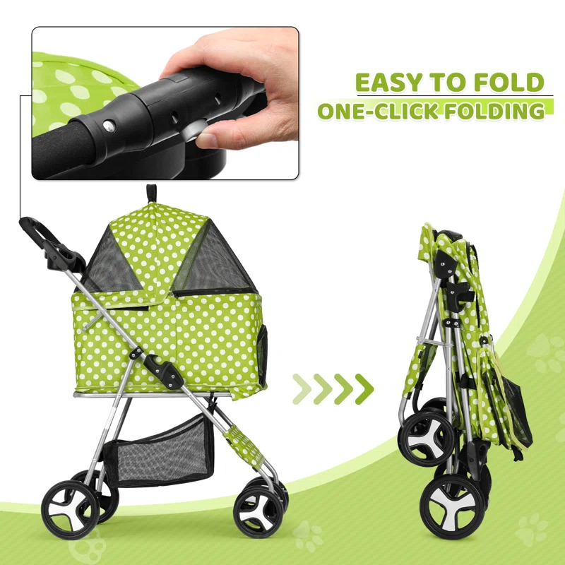 3-In-1 Pet Stroller Foldable Pet Stroller With Weather Cover Storage Basket For Dog Cat