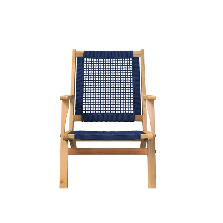 Balkene Home Patio Sense Vega Natural Stain Chair ,Acacia Wood Construction ,Woven Web Seat- Navy Blue Cording