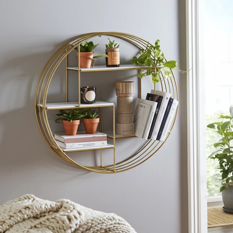 Sagebrook Home Kittle Modern Glam Iron and Wood Wall Storage Shelf