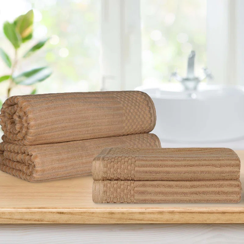 Superior Ribbed Cotton Absorbent Heavy Weight 2 Pc Bath Sheet and 2 Pc Bath Towel Set