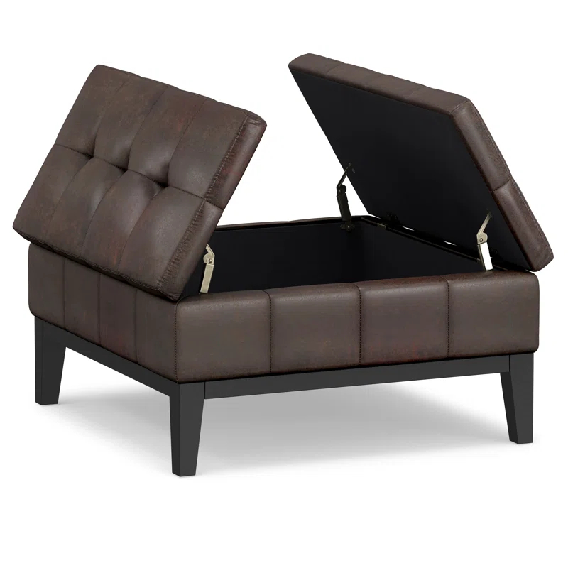 Simpli Home Dover 36"W Upholstered Square Coffee Table Storage Ottoman with Split Tufted Lift Top & Reviews | Wayfair