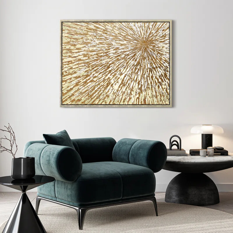 Empire Art Direct Radiant Burst Metallic Hand Painted Framed Canvas Wall Art with Gold Foil