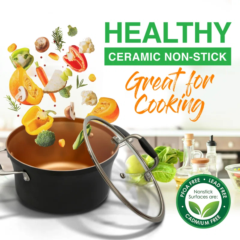 NutriChef 14 - Piece Non-Stick Aluminum Cookware Set