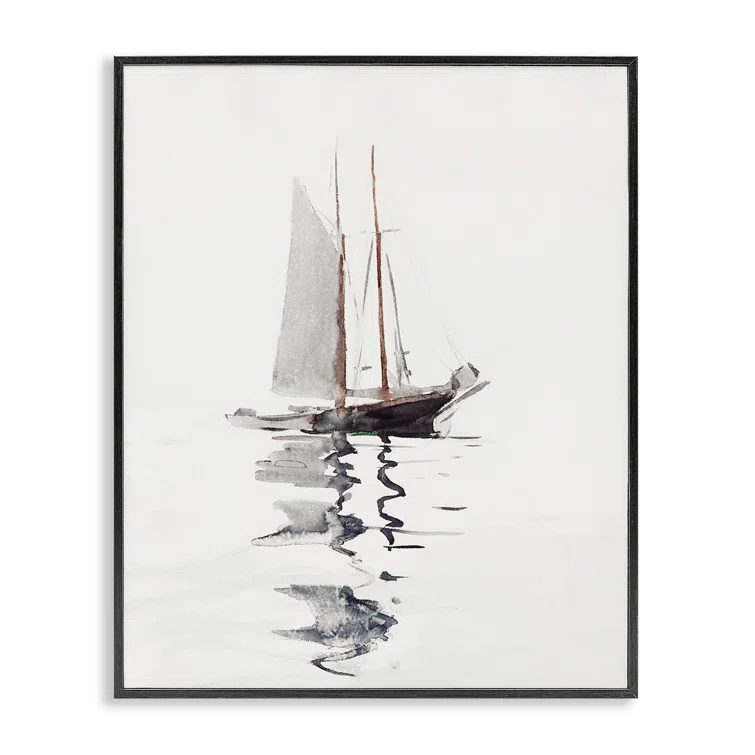 Stupell Industries " Tranquil Sailboat Vessel Floating Lone Ocean Reflection " by Lettered And Lined Painting Print
