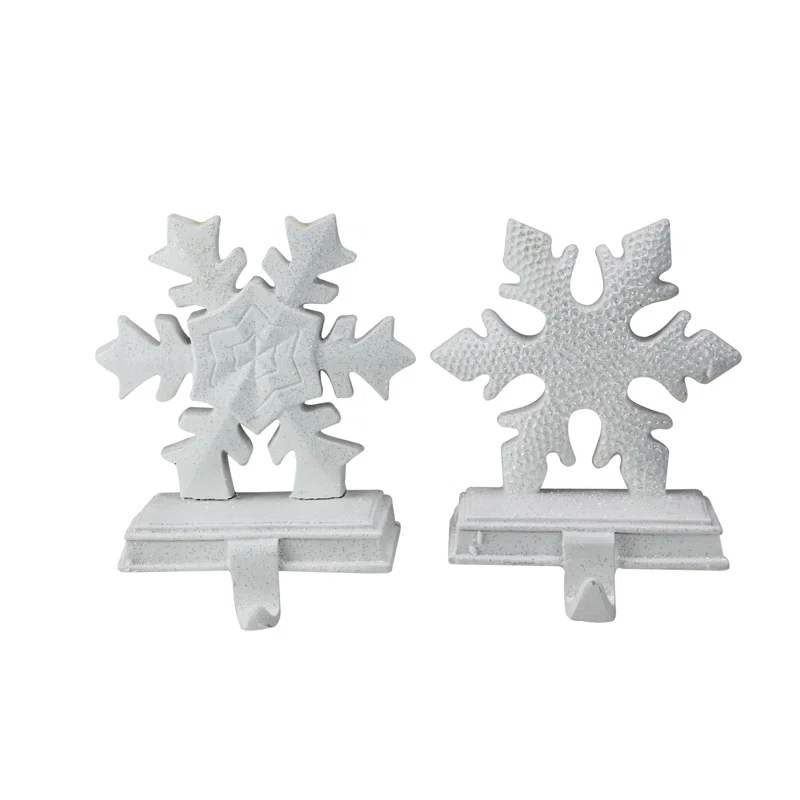 Set of 2 White Glittered Snowflake Christmas Stocking Holder 6.5"