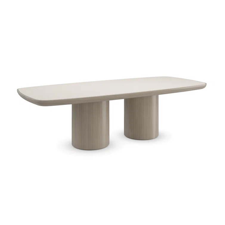 Caracole Modern Santorini Oval Stone Top Solid Wood Base Dining Table