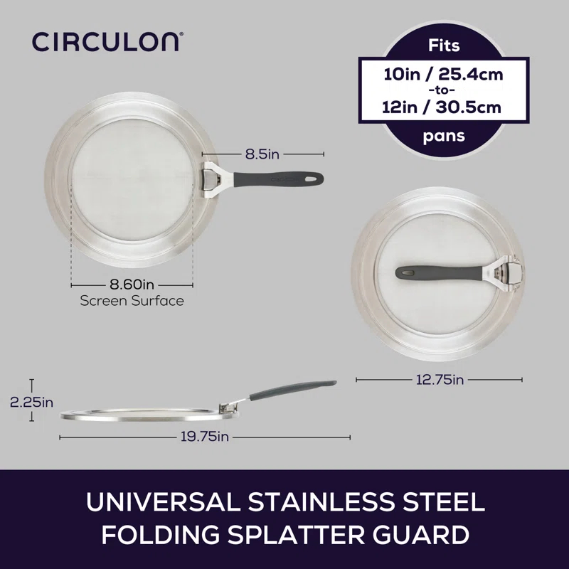 Circulon Circulon Universal Splatter Guard Mesh Grease Cover For Pots And Pans Protects Stove, Countertop, And Kitchen From Oil When Frying, 13 Inch, Stainless Steel